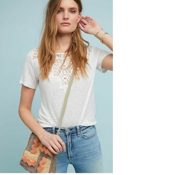 Anthropologie Tops - Anthropologie Laced Linen Tee